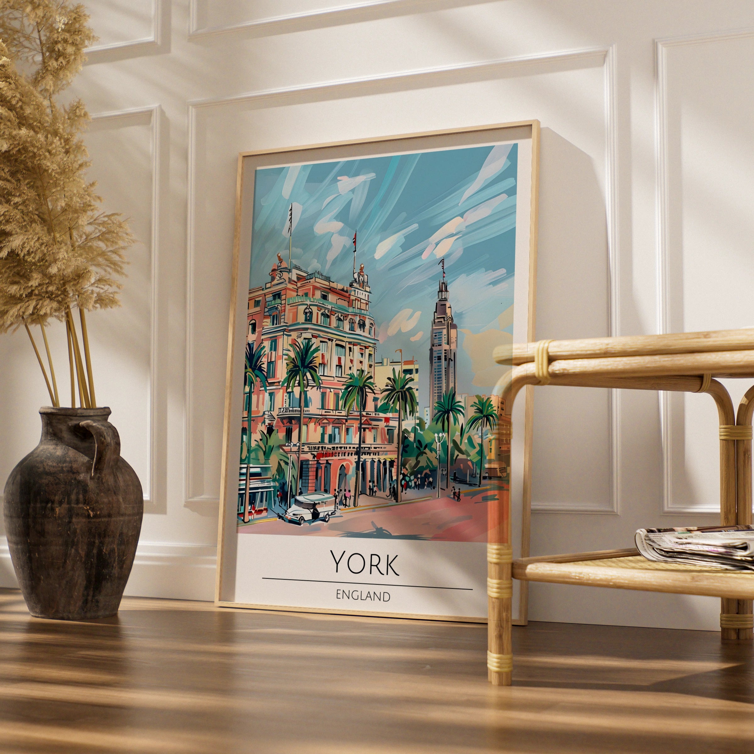 York England Art Poster, Colourful Cityscape, Vintage Travel Print, Maximalist Wall Art, Decor