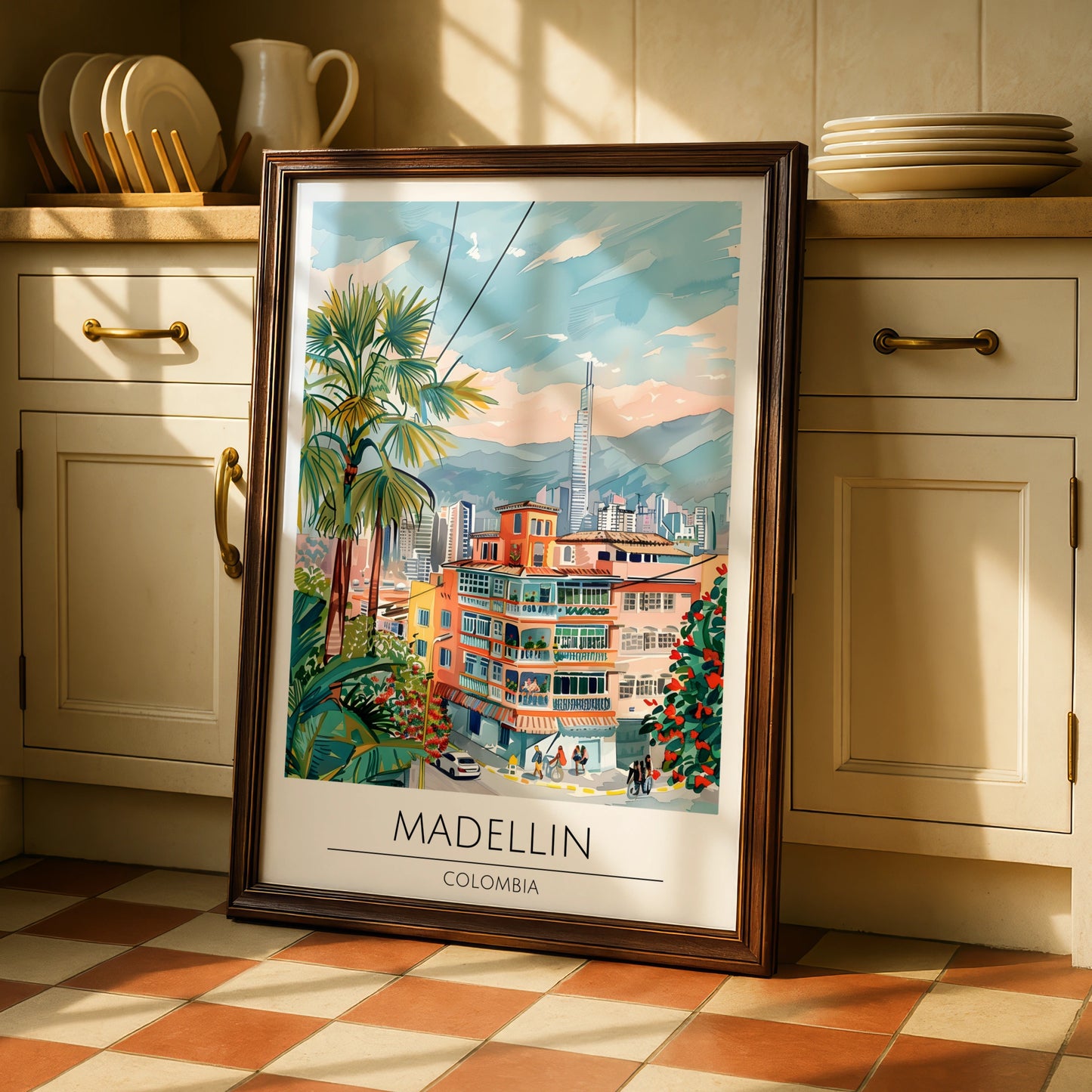 Vibrant Medellin Colombia Art Print, Colourful Cityscape Wall Decor, Tropical Style, Urban