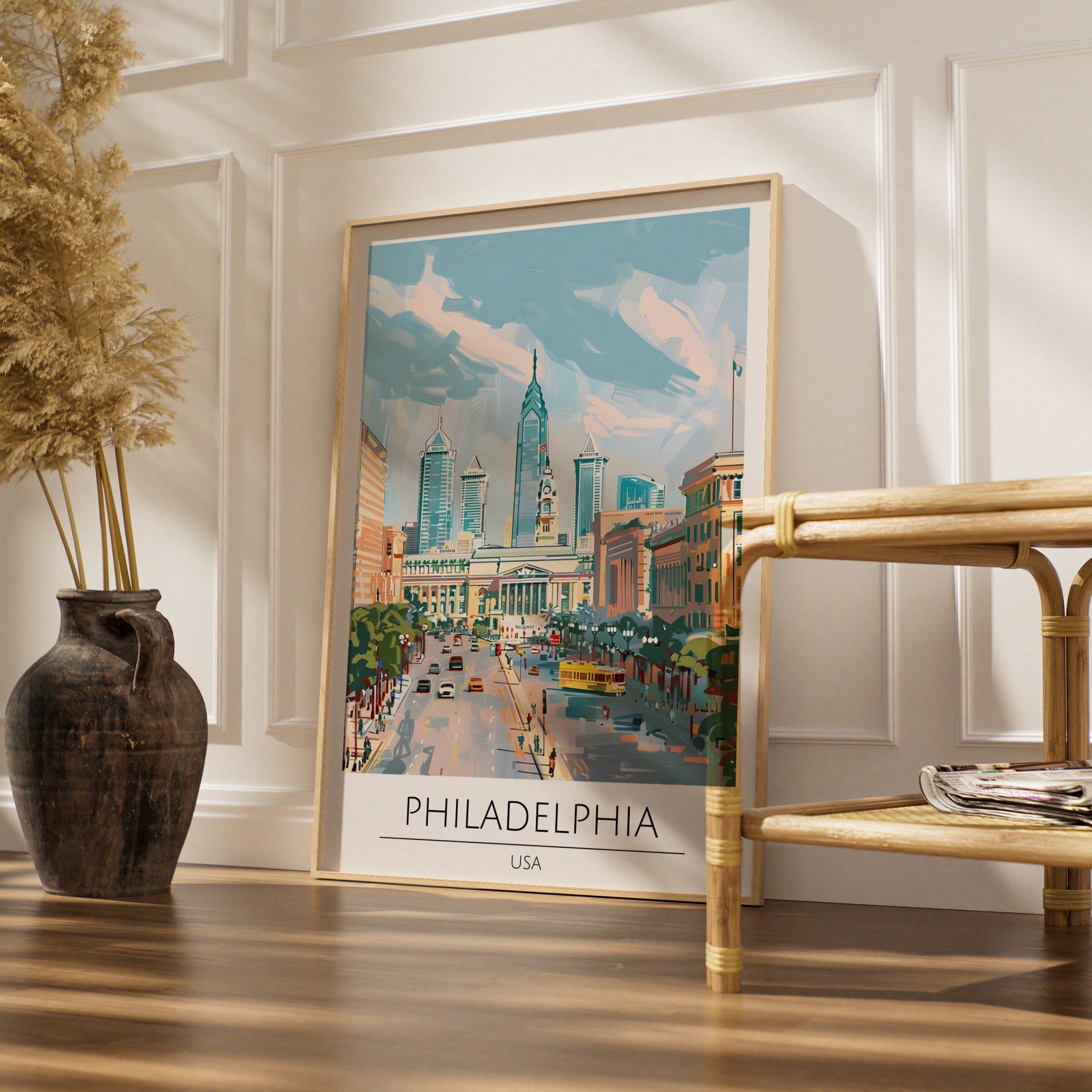 Philadelphia Cityscape Poster, USA Urban Art, Colourful Modern Print, Travel Wall Decor, Skyline Art