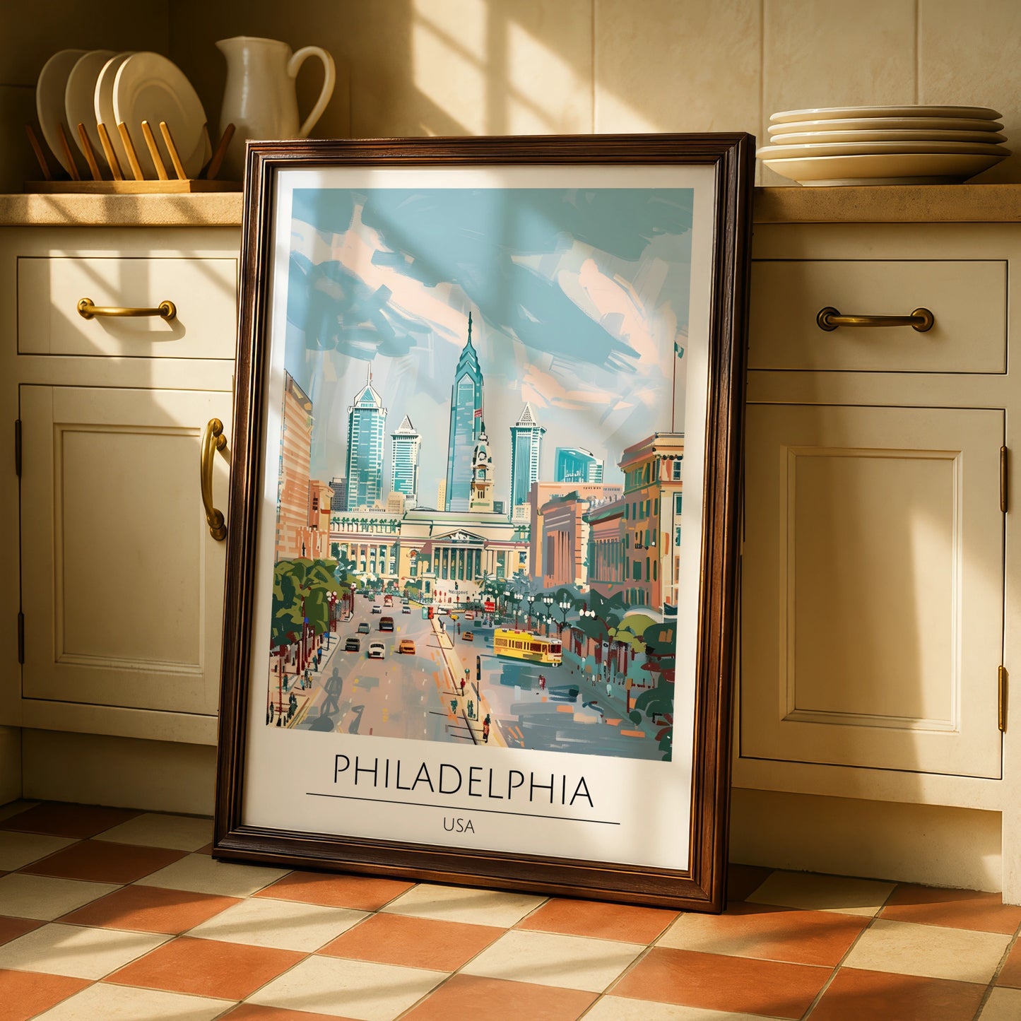 Philadelphia Cityscape Poster, USA Urban Art, Colourful Modern Print, Travel Wall Decor, Skyline Art