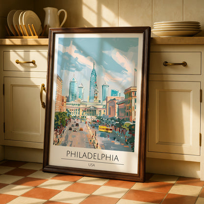 Philadelphia Cityscape Poster, USA Urban Art, Colourful Modern Print, Travel Wall Decor, Skyline Art