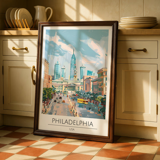 Philadelphia Cityscape Poster, USA Urban Art, Colourful Modern Print, Travel Wall Decor, Skyline Art