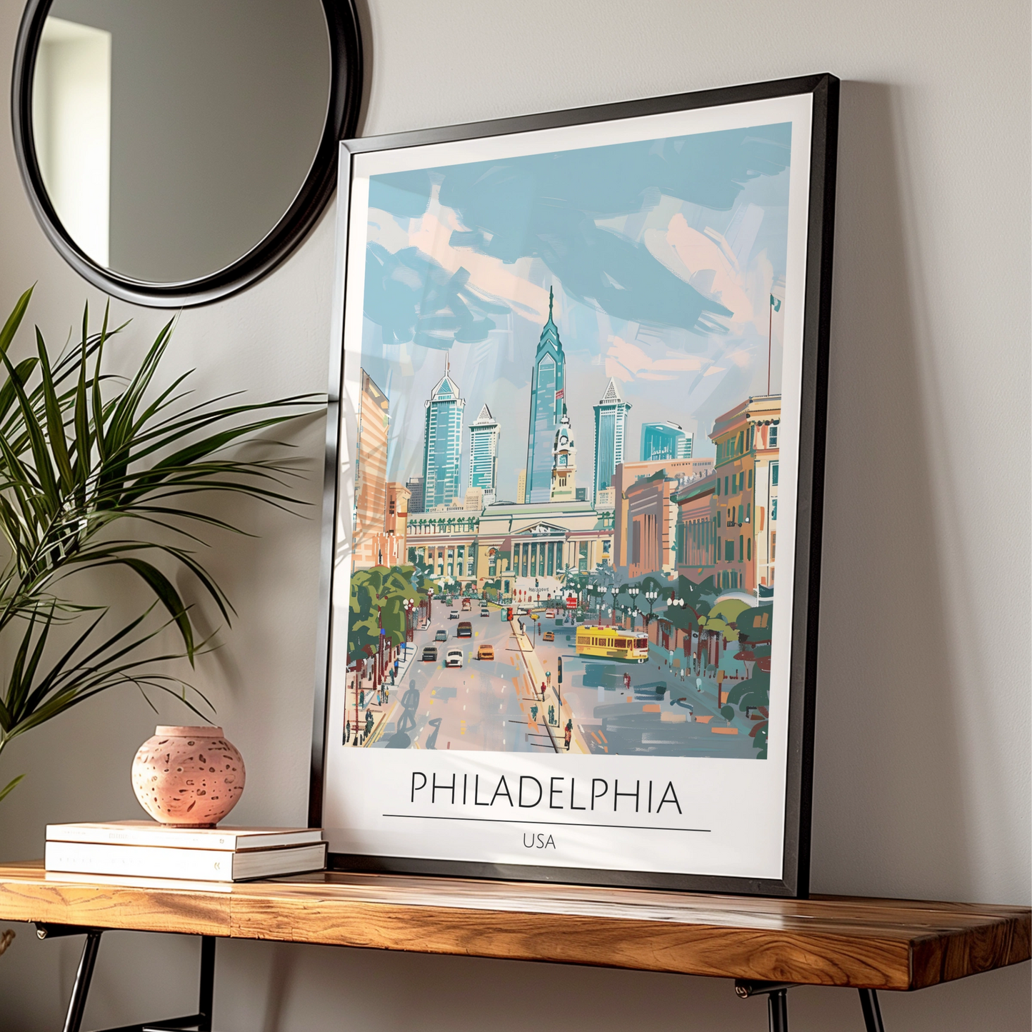 Philadelphia Cityscape Poster, USA Urban Art, Colourful Modern Print, Travel Wall Decor, Skyline Art