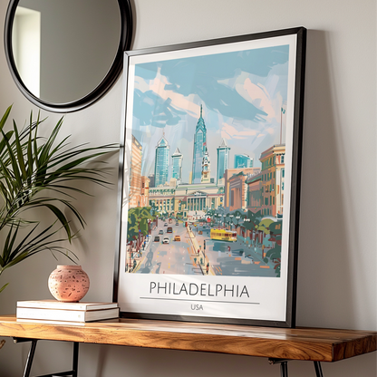 Philadelphia Cityscape Poster, USA Urban Art, Colourful Modern Print, Travel Wall Decor, Skyline Art