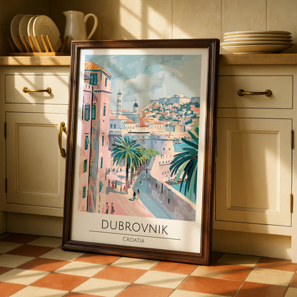 Dramatic Dubrovnik Poster, Croatia Art Print, Colourful Cityscape, Travel Wall Art