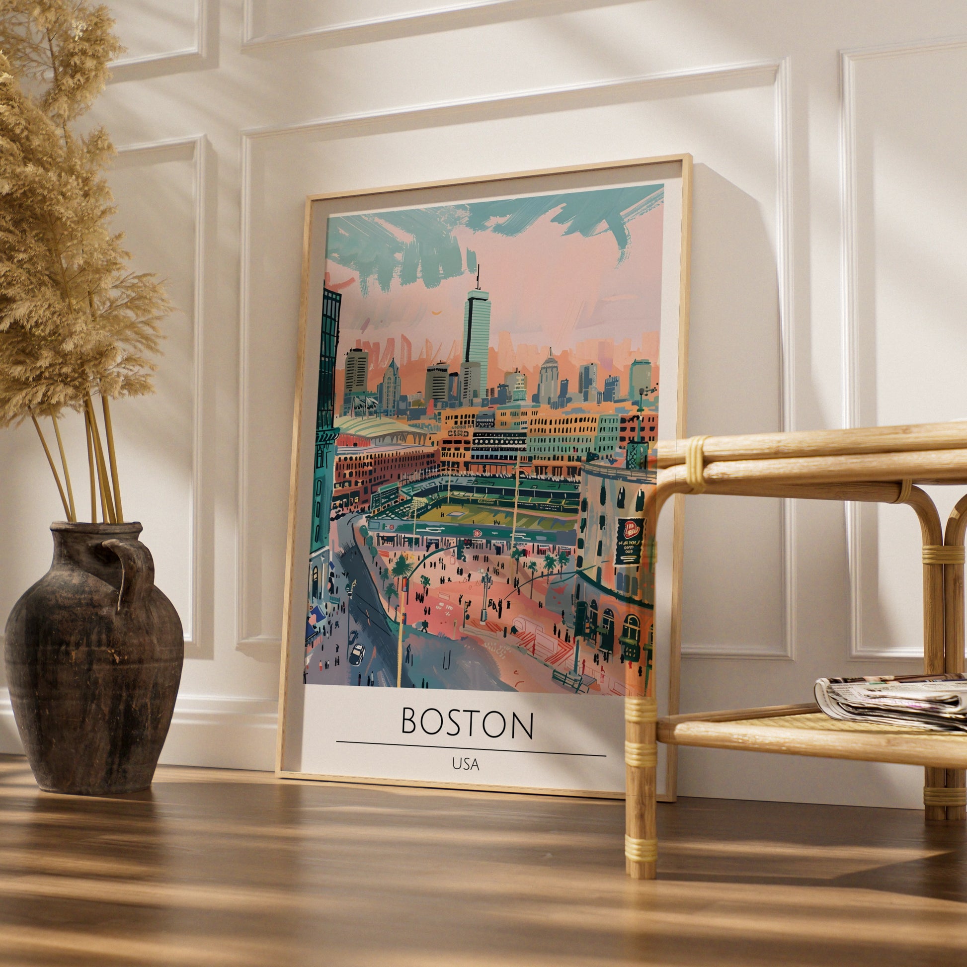 Boston City Art Print, Urban Landscape Poster, Colourful Cityscape Wall Art, Boston USA Illustration