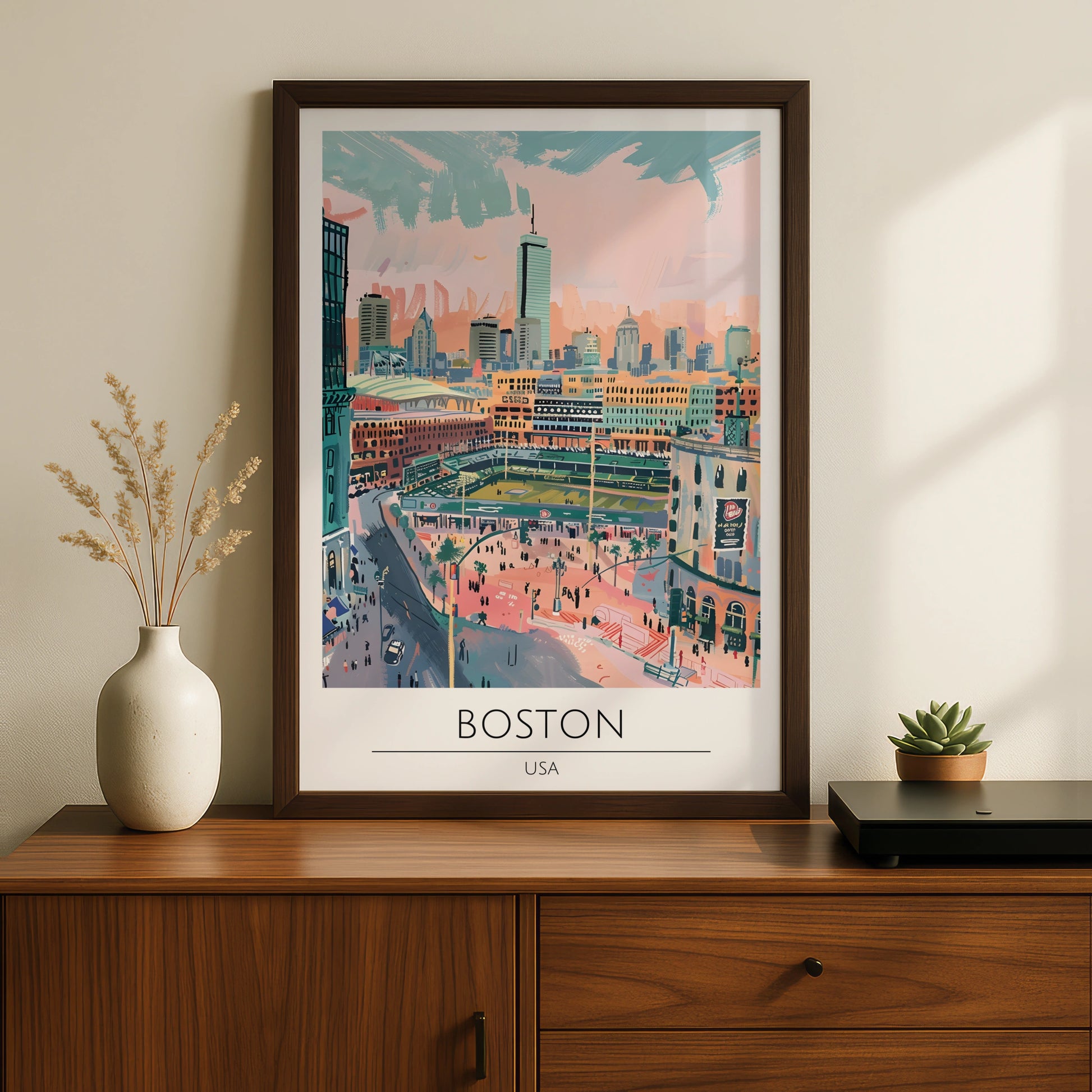 Boston City Art Print, Urban Landscape Poster, Colourful Cityscape Wall Art, Boston USA Illustration