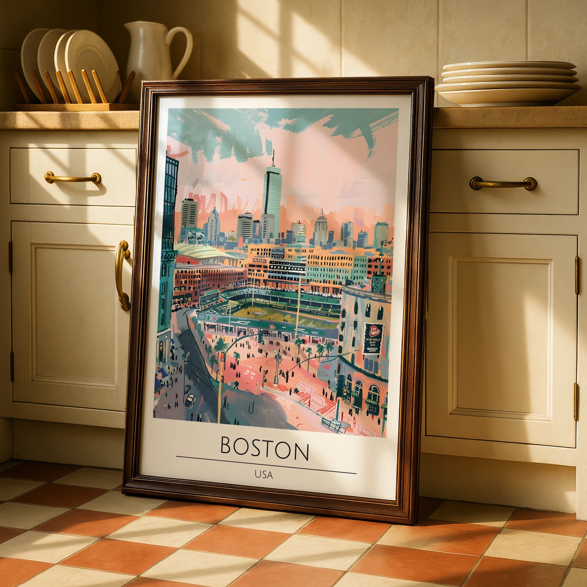 Boston City Art Print, Urban Landscape Poster, Colourful Cityscape Wall Art, Boston USA Illustration