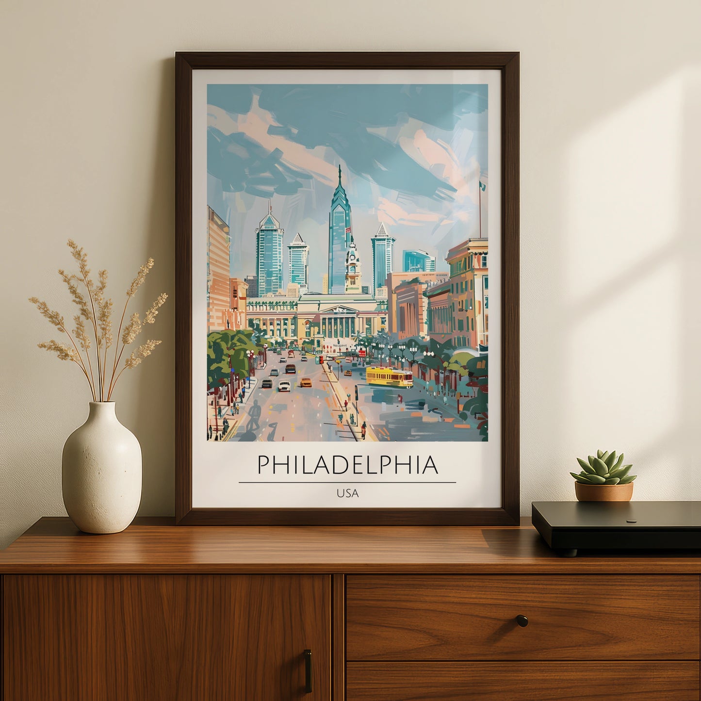 Philadelphia Cityscape Poster, USA Urban Art, Colourful Modern Print, Travel Wall Decor, Skyline Art