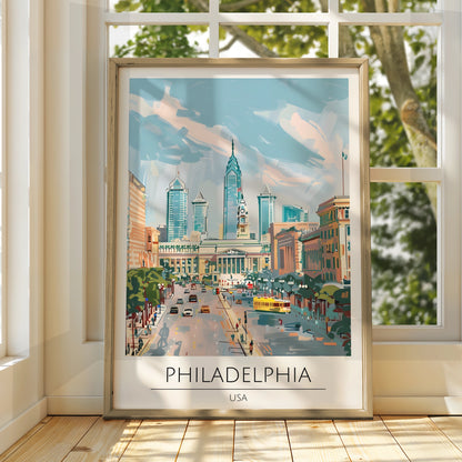 Philadelphia Cityscape Poster, USA Urban Art, Colourful Modern Print, Travel Wall Decor, Skyline Art