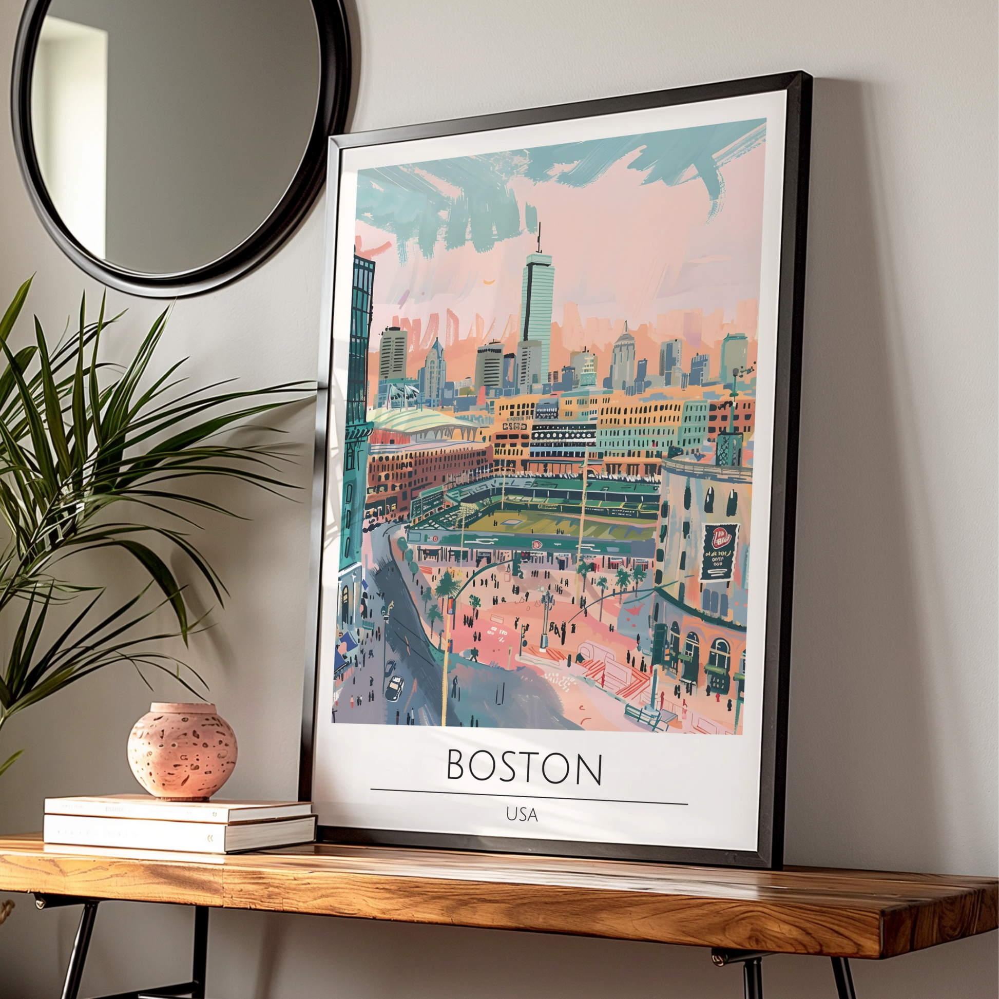 Boston City Art Print, Urban Landscape Poster, Colourful Cityscape Wall Art, Boston USA Illustration