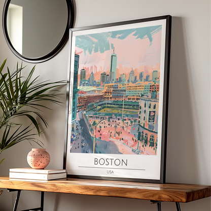 Boston City Art Print, Urban Landscape Poster, Colourful Cityscape Wall Art, Boston USA Illustration