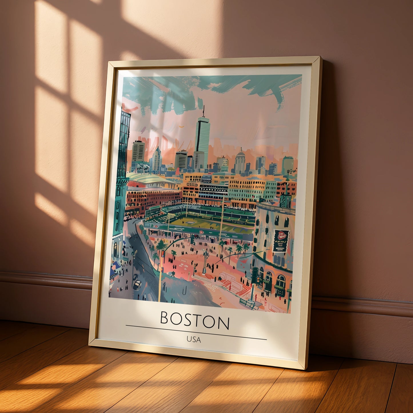 Boston City Art Print, Urban Landscape Poster, Colourful Cityscape Wall Art, Boston USA Illustration