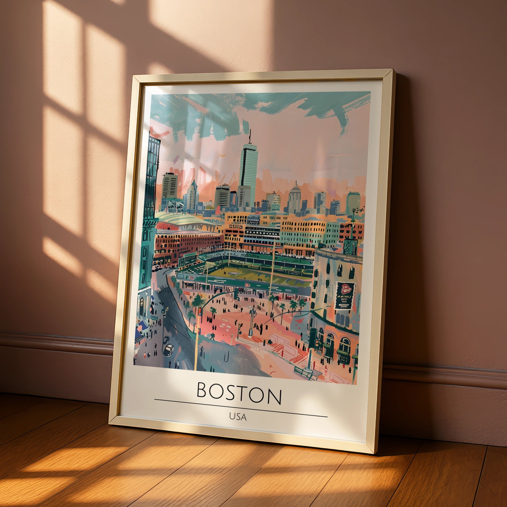 Boston City Art Print, Urban Landscape Poster, Colourful Cityscape Wall Art, Boston USA Illustration