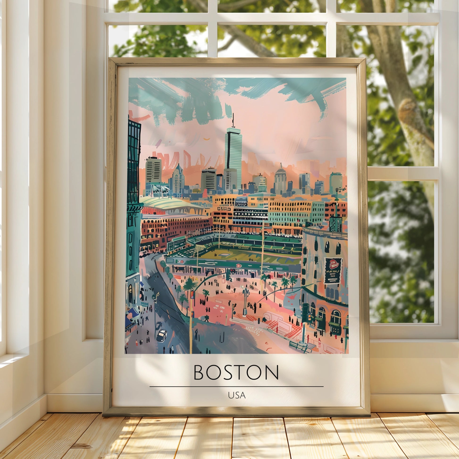 Boston City Art Print, Urban Landscape Poster, Colourful Cityscape Wall Art, Boston USA Illustration
