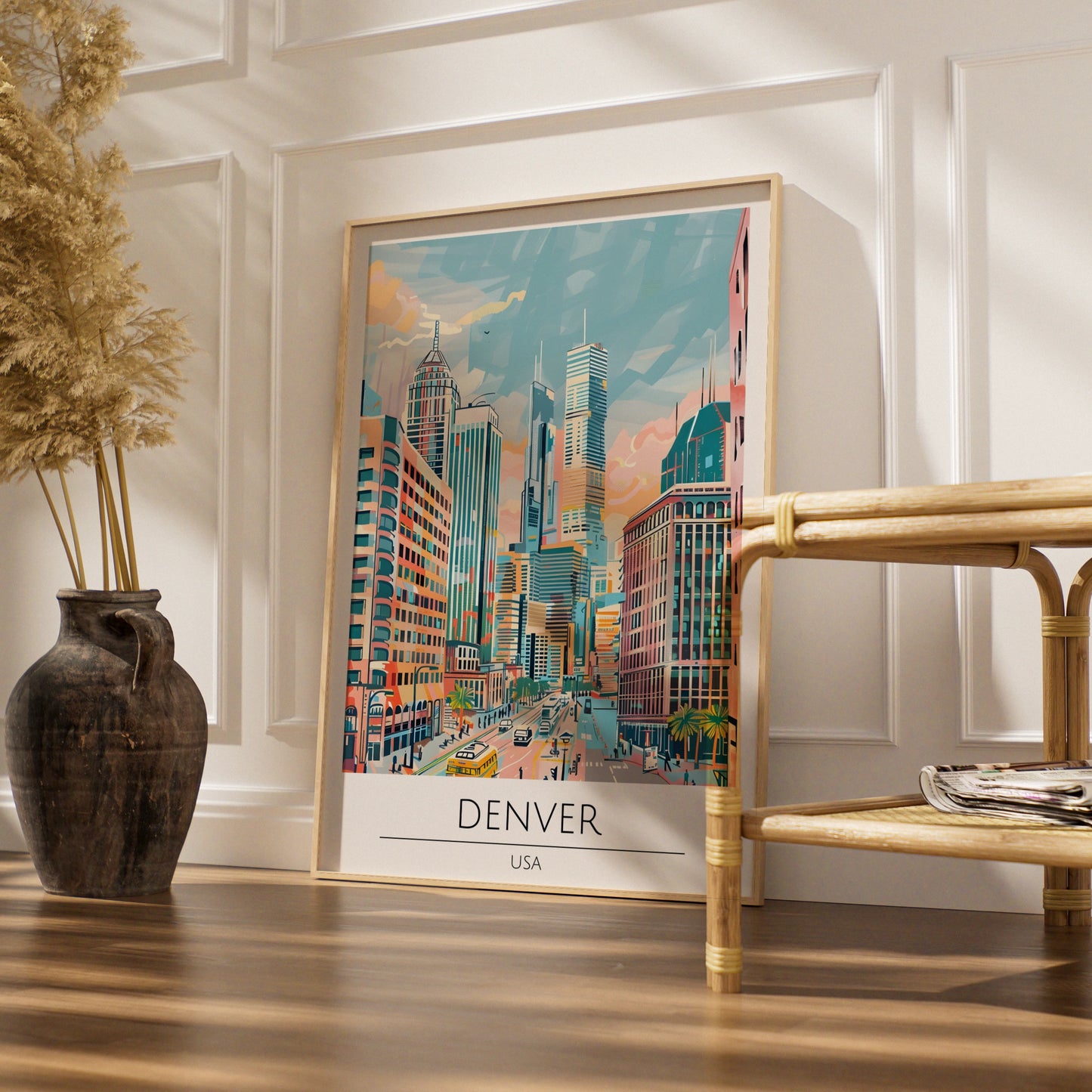 Denver Cityscape Poster, Vibrant Urban Wall Art, Contemporary Artwork, Colorado Skyline Print