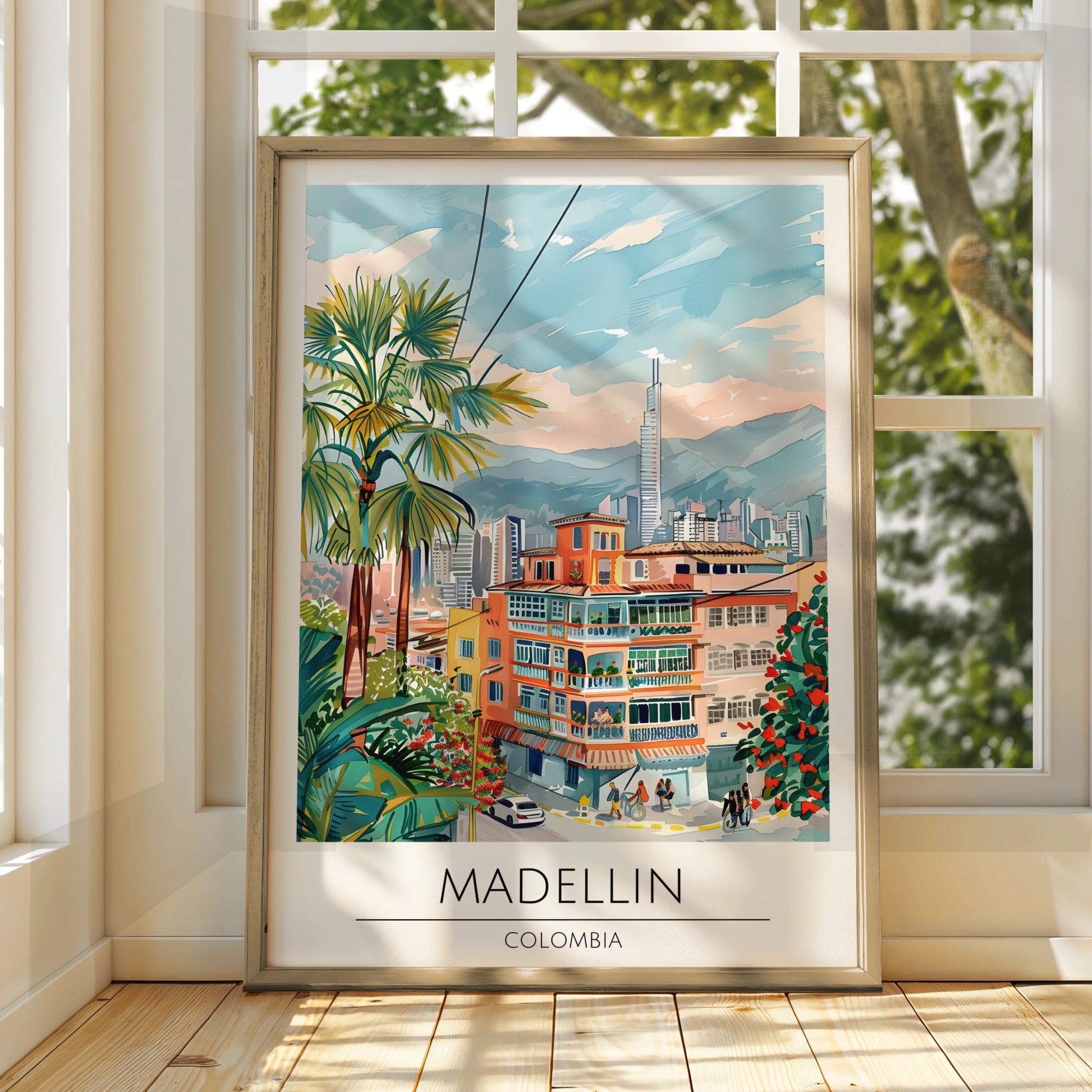 Vibrant Medellin Colombia Art Print, Colourful Cityscape Wall Decor, Tropical Style, Urban