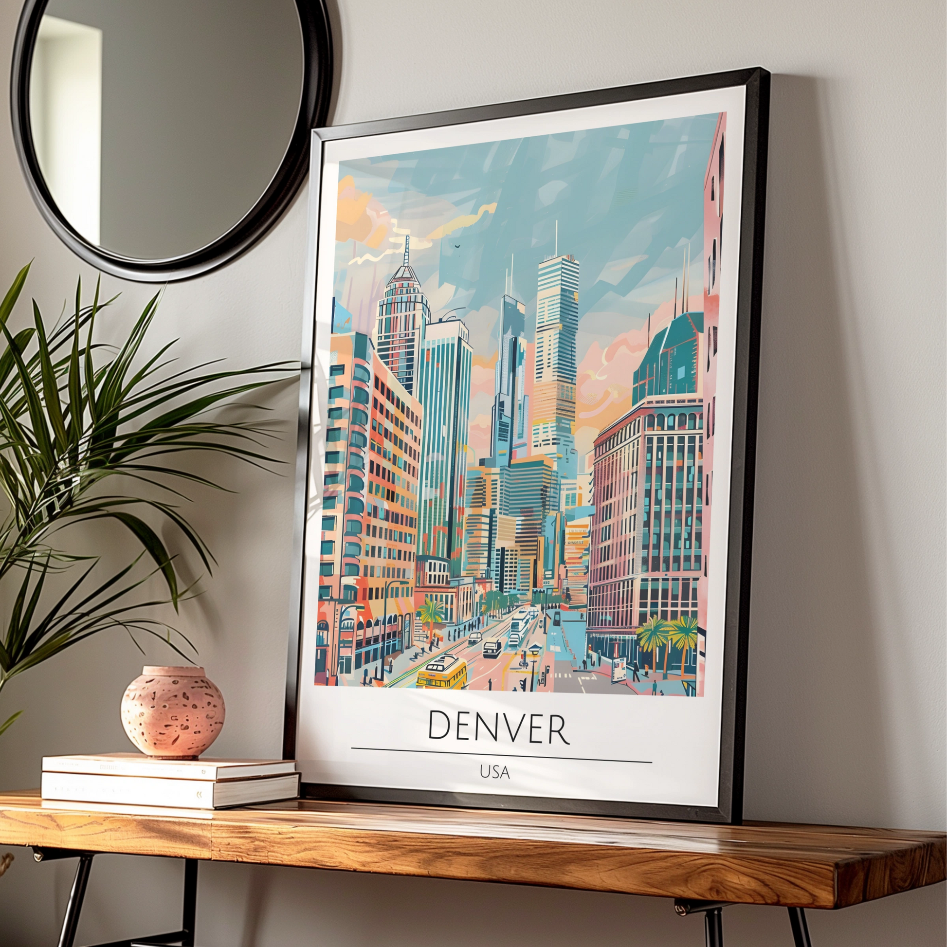 Denver Cityscape Poster, Vibrant Urban Wall Art, Contemporary Artwork, Colorado Skyline Print