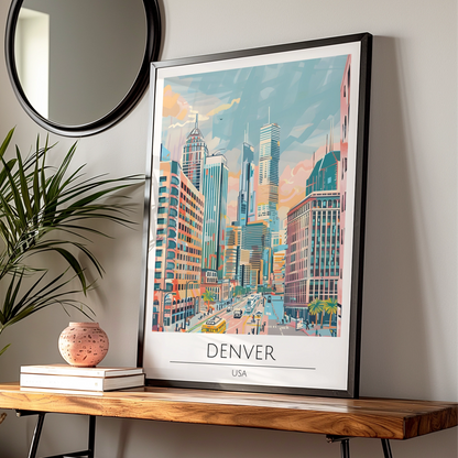 Denver Cityscape Poster, Vibrant Urban Wall Art, Contemporary Artwork, Colorado Skyline Print