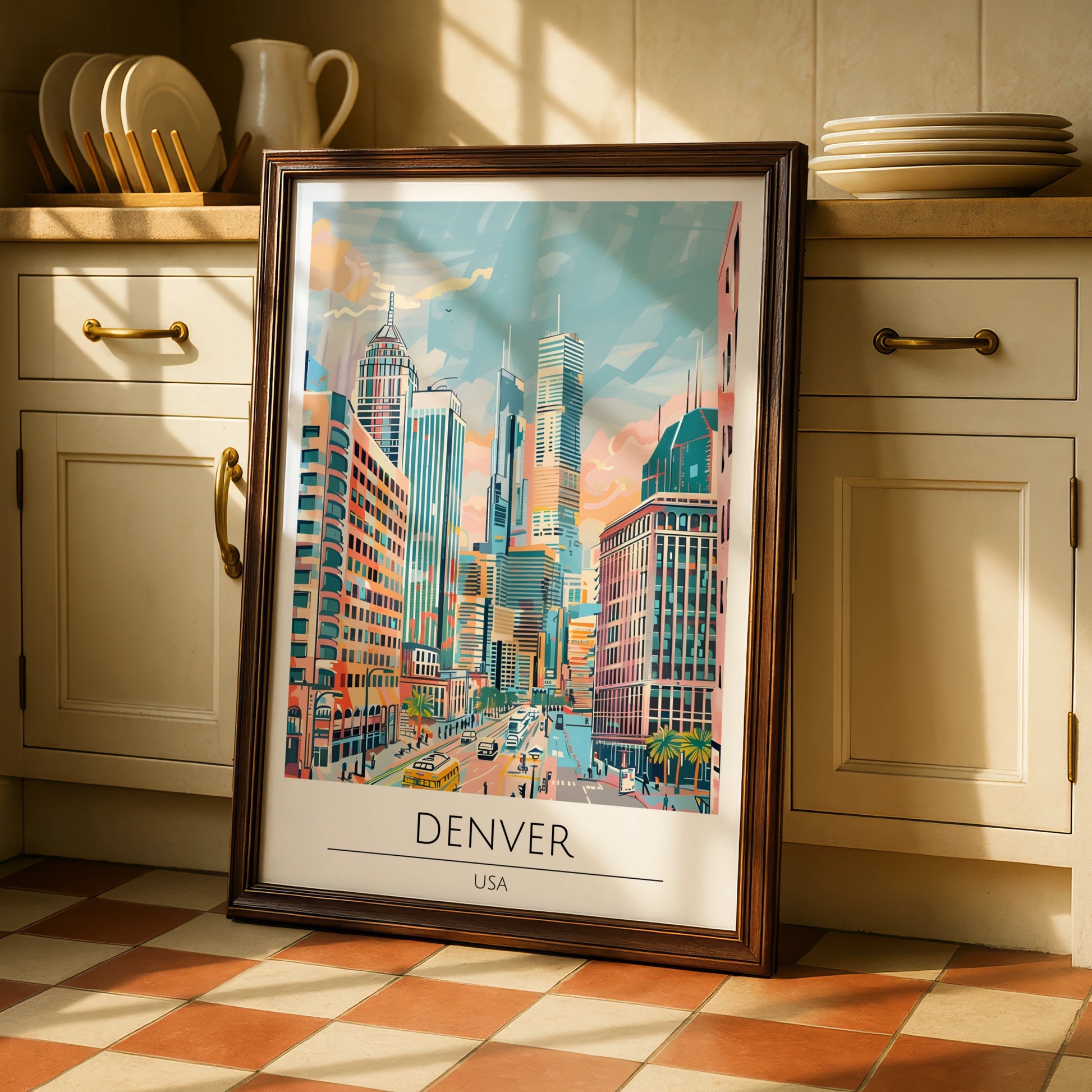 Denver Cityscape Poster, Vibrant Urban Wall Art, Contemporary Artwork, Colorado Skyline Print