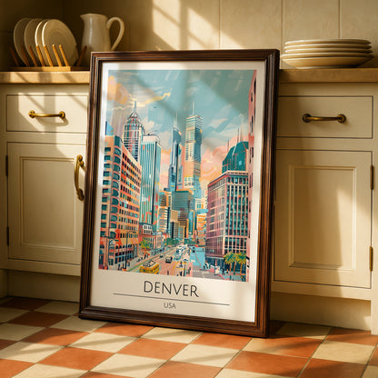 Denver Cityscape Poster, Vibrant Urban Wall Art, Contemporary Artwork, Colorado Skyline Print