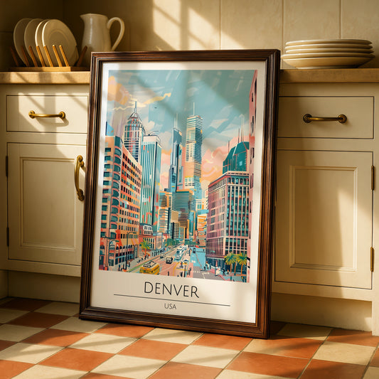 Denver Cityscape Poster, Vibrant Urban Wall Art, Contemporary Artwork, Colorado Skyline Print