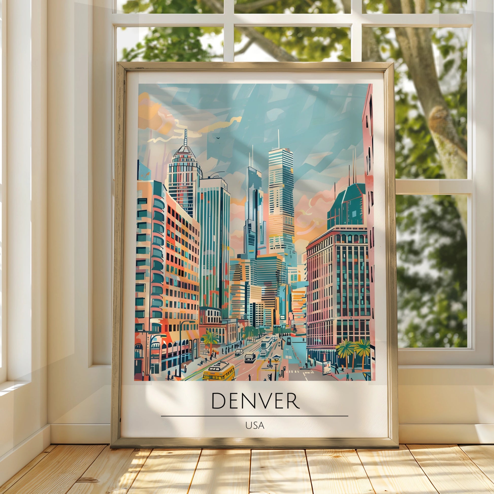 Denver Cityscape Poster, Vibrant Urban Wall Art, Contemporary Artwork, Colorado Skyline Print