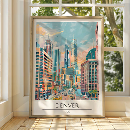 Denver Cityscape Poster, Vibrant Urban Wall Art, Contemporary Artwork, Colorado Skyline Print