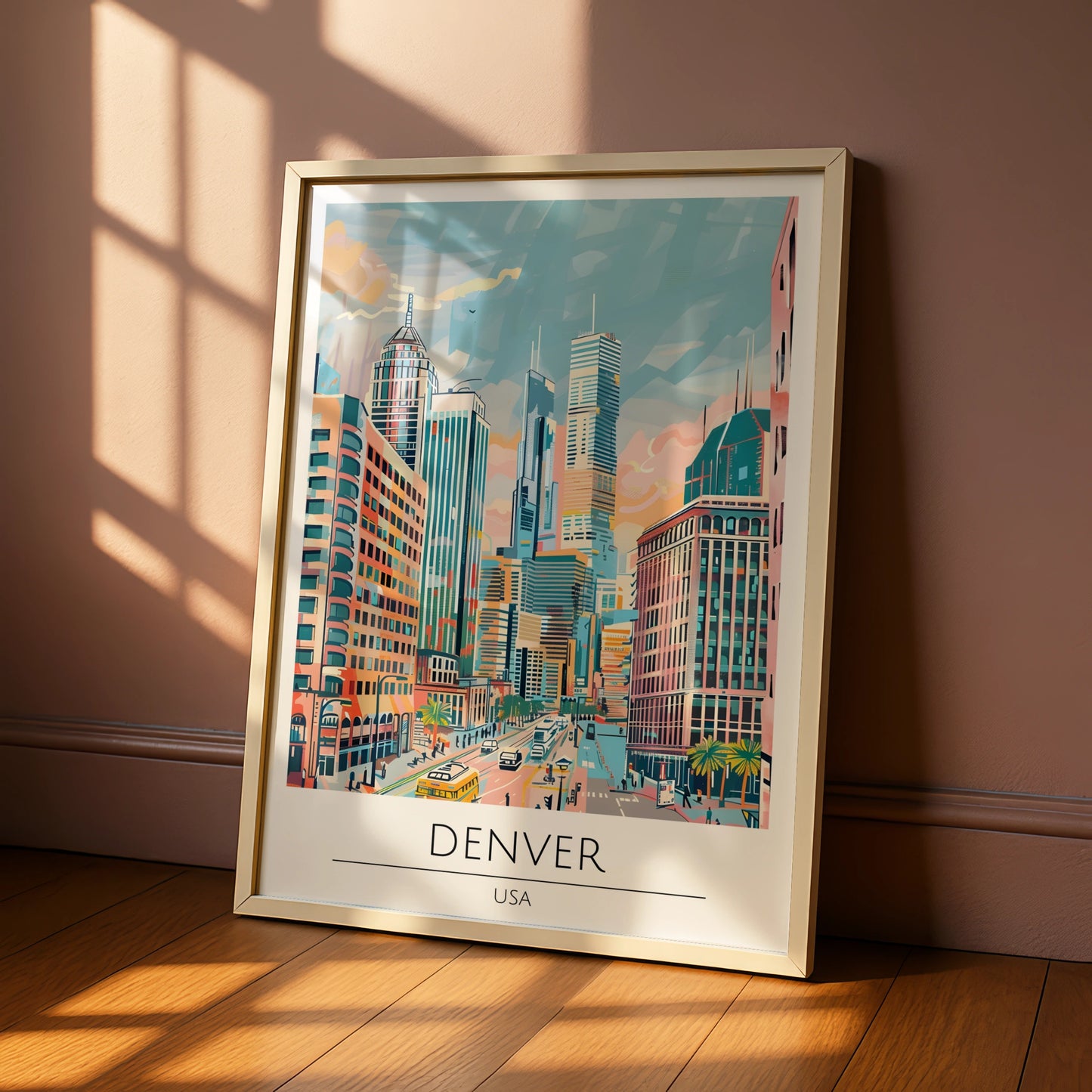 Denver Cityscape Poster, Vibrant Urban Wall Art, Contemporary Artwork, Colorado Skyline Print