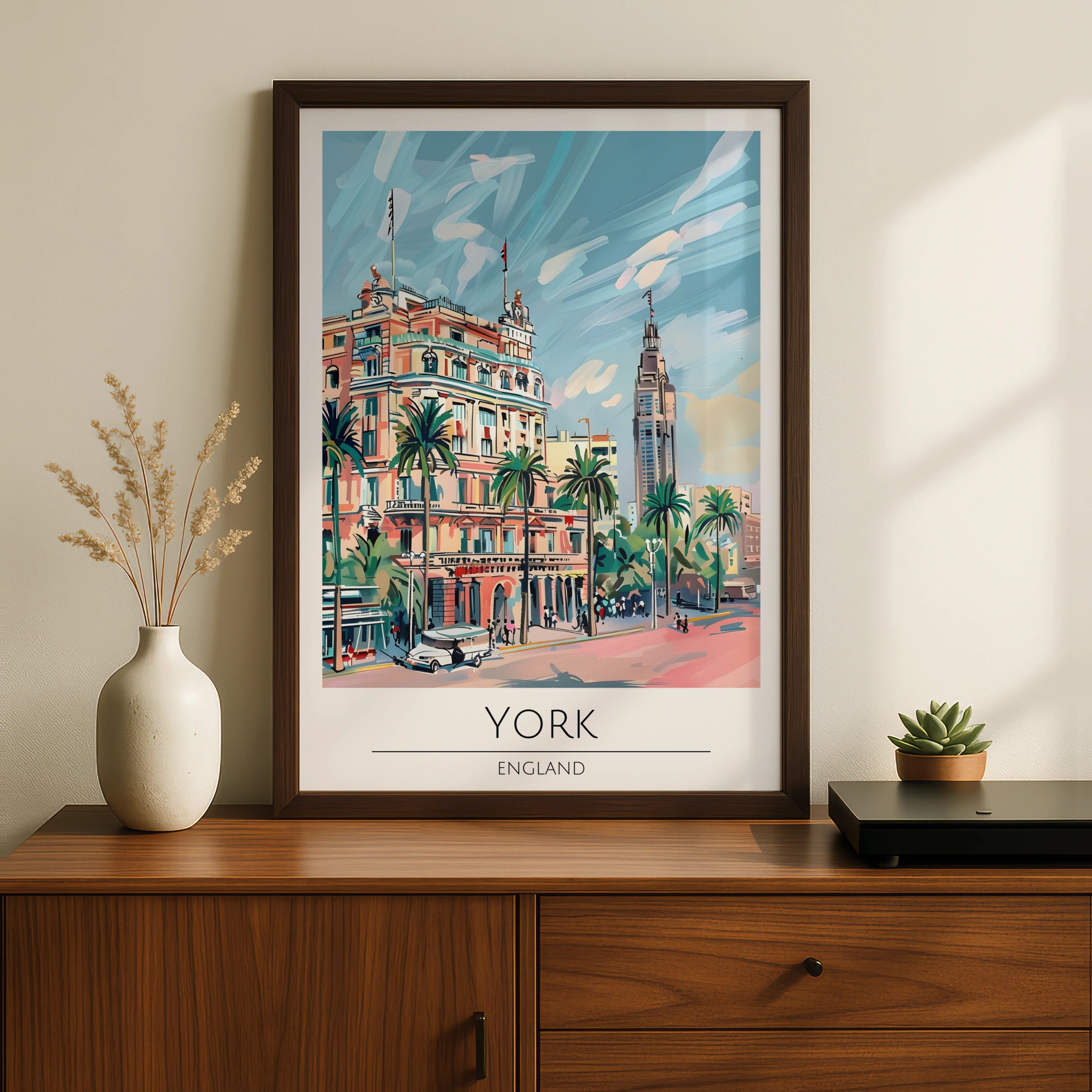 York England Art Poster, Colourful Cityscape, Vintage Travel Print, Maximalist Wall Art, Decor