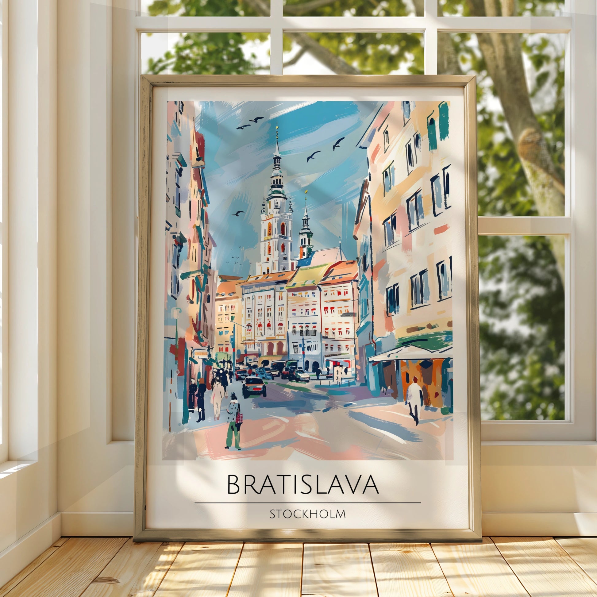 Bratislava Cityscape Poster, Vibrant Stockholm Artwork, Modern Travel Wall Art, Urban Home Decor