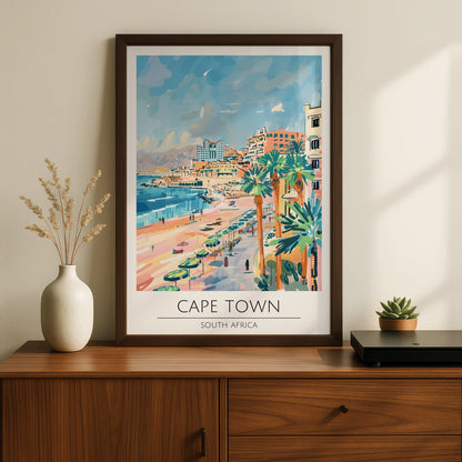 Cape Town Poster, South Africa Wall Art, Coastal Landscape Print, Colourful Beach Scene, Maximalist