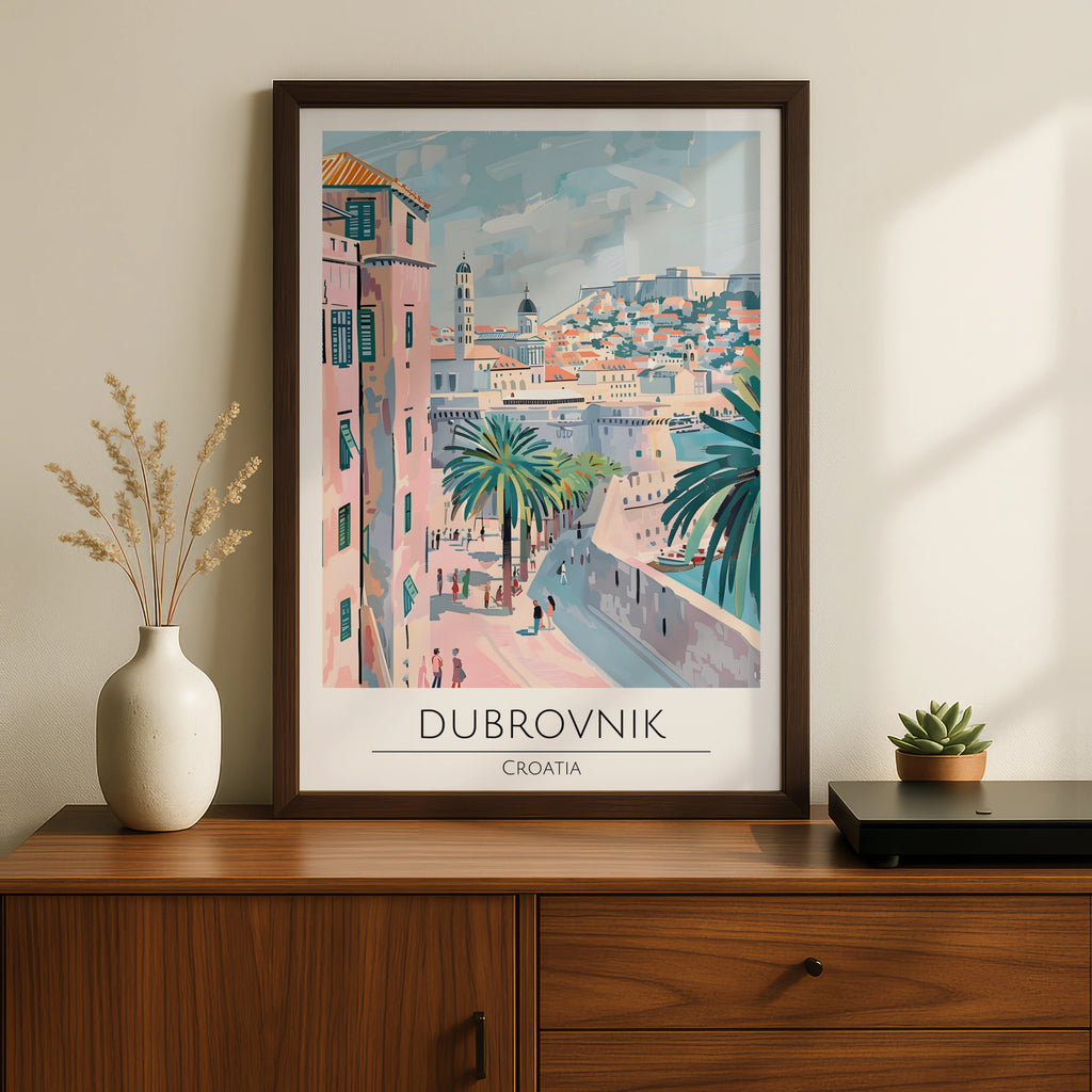 Dramatic Dubrovnik Poster, Croatia Art Print, Colourful Cityscape, Travel Wall Art
