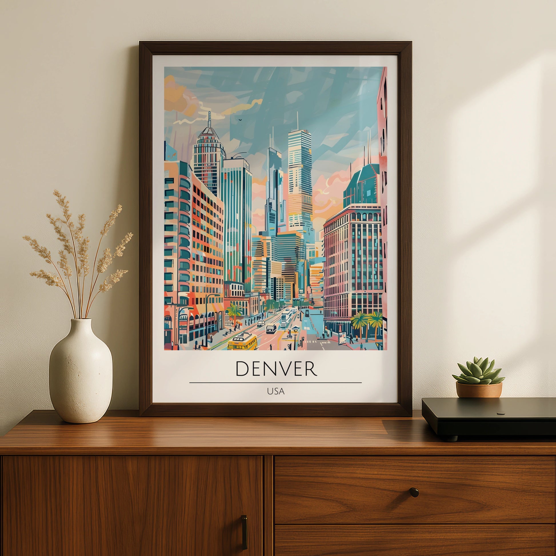 Denver Cityscape Poster, Vibrant Urban Wall Art, Contemporary Artwork, Colorado Skyline Print