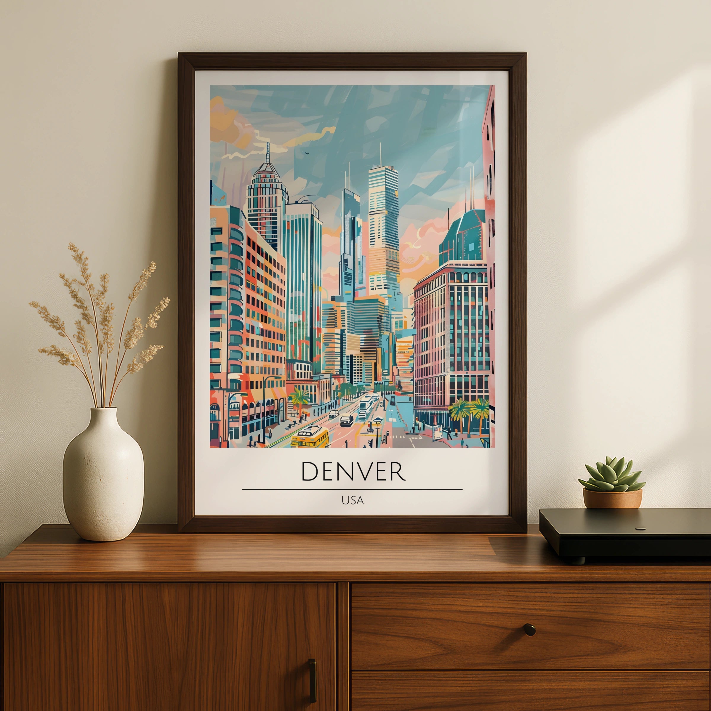 Denver Cityscape Poster, Vibrant Urban Wall Art, Contemporary Artwork, Colorado Skyline Print