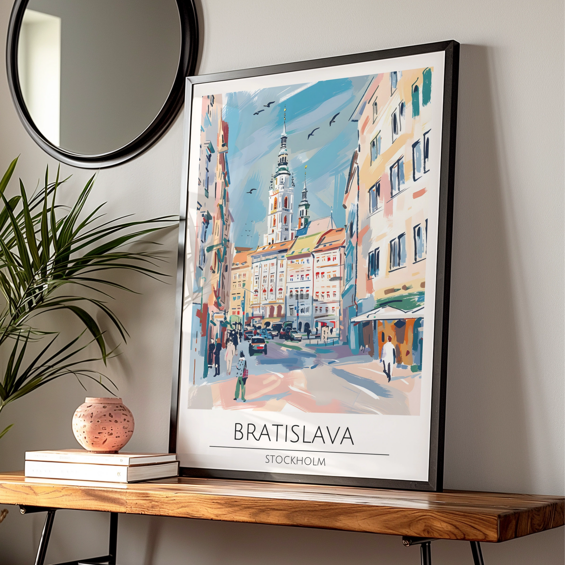 Bratislava Cityscape Poster, Vibrant Stockholm Artwork, Modern Travel Wall Art, Urban Home Decor