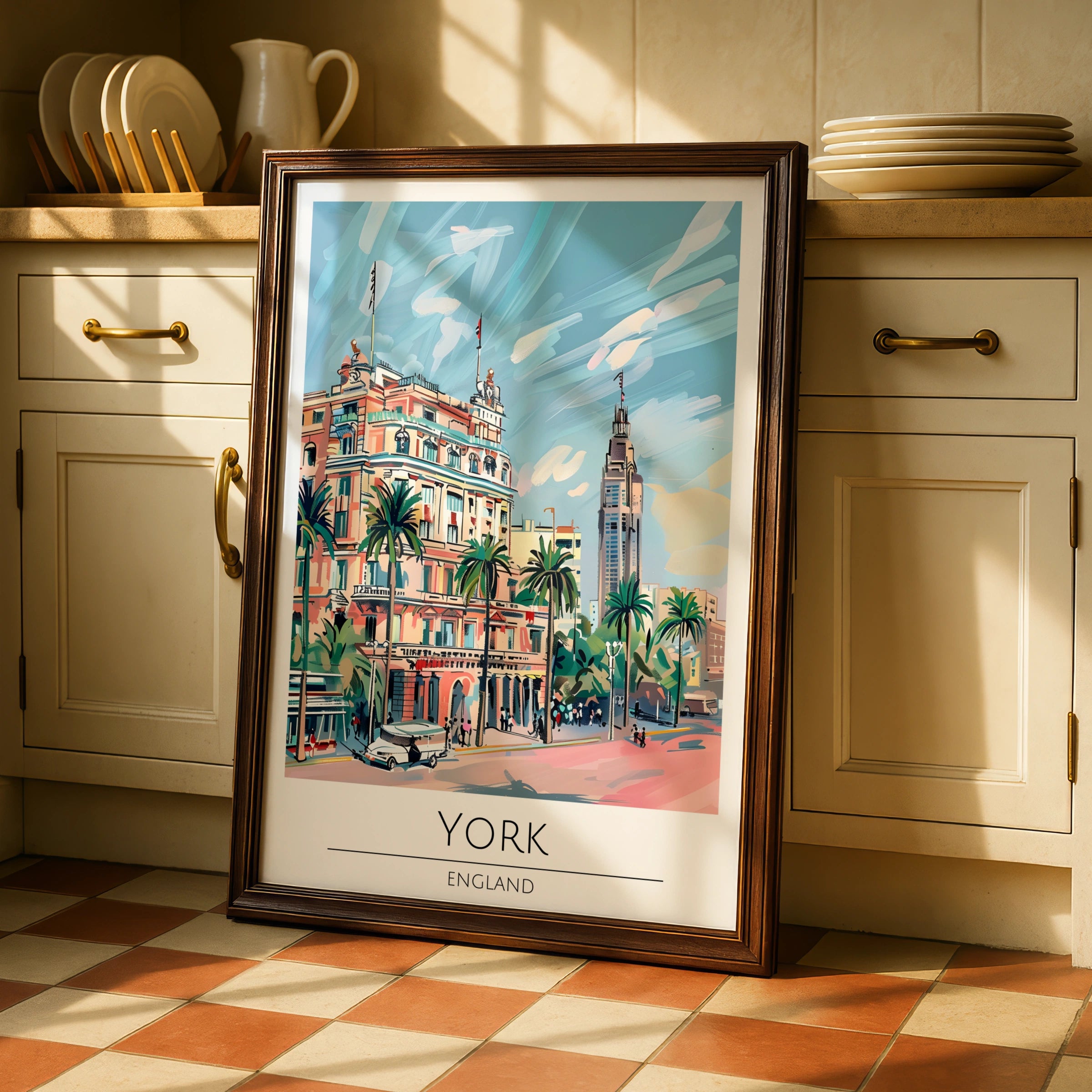 York England Art Poster, Colourful Cityscape, Vintage Travel Print, Maximalist Wall Art, Decor