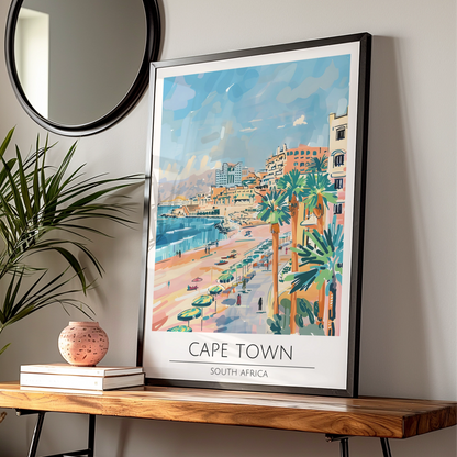 Cape Town Poster, South Africa Wall Art, Coastal Landscape Print, Colourful Beach Scene, Maximalist