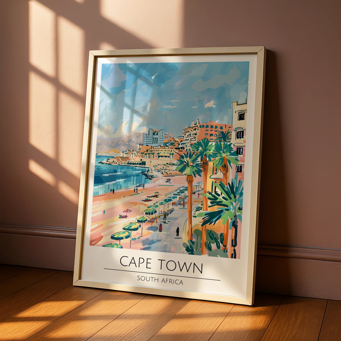 Cape Town Poster, South Africa Wall Art, Coastal Landscape Print, Colourful Beach Scene, Maximalist