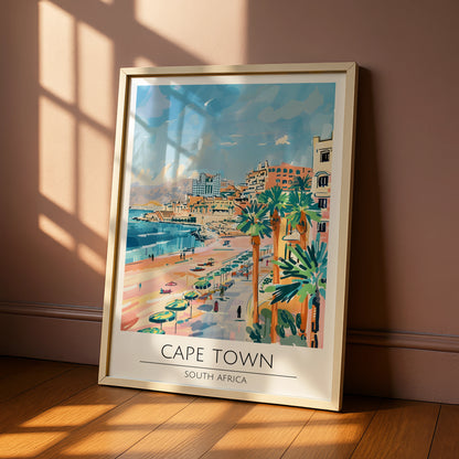 Cape Town Poster, South Africa Wall Art, Coastal Landscape Print, Colourful Beach Scene, Maximalist