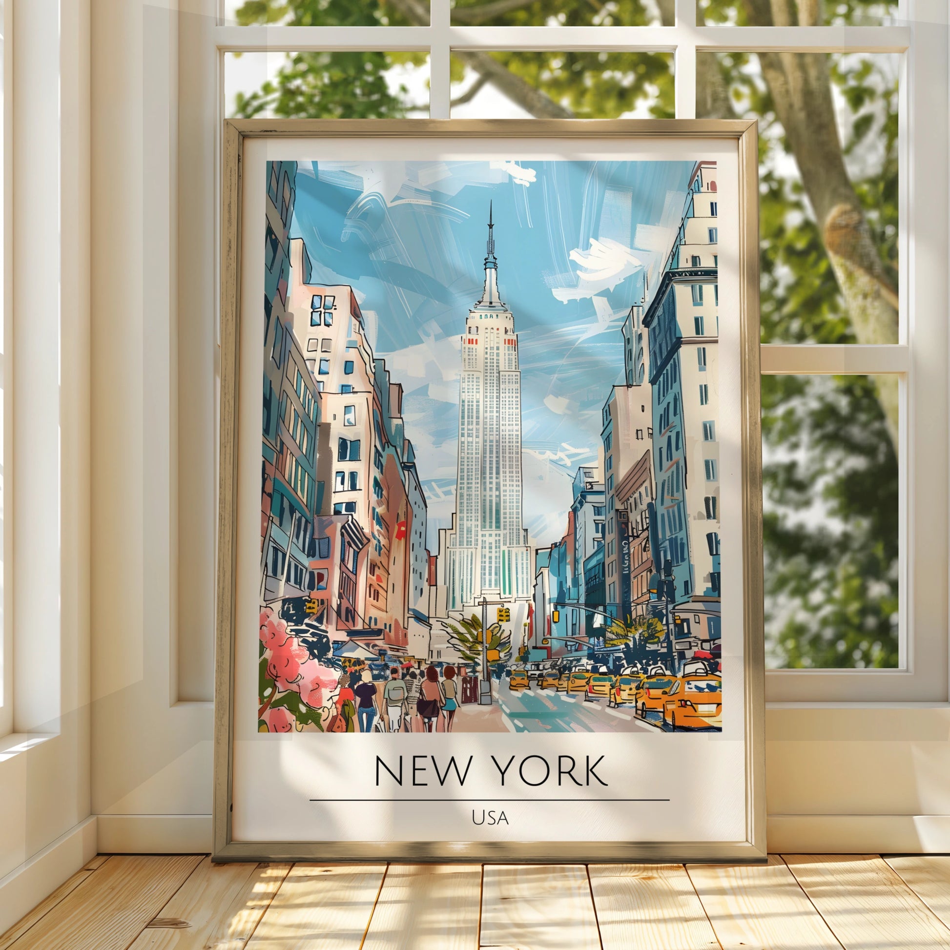 New York City Art Print, Empire State Building Poster, Urban Wall Art, NYC Skyline Decor, Colourful