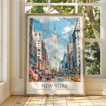 New York City Art Print, Empire State Building Poster, Urban Wall Art, NYC Skyline Decor, Colourful