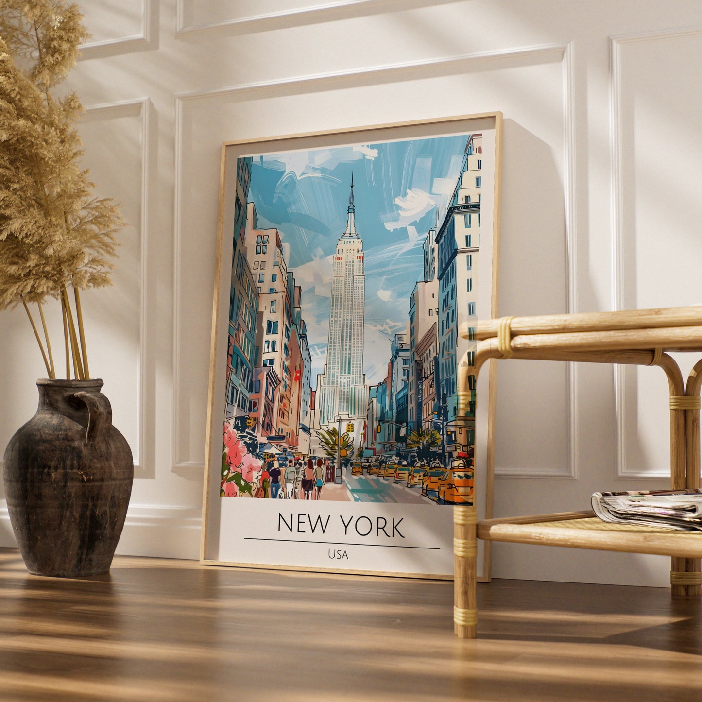 New York City Art Print, Empire State Building Poster, Urban Wall Art, NYC Skyline Decor, Colourful