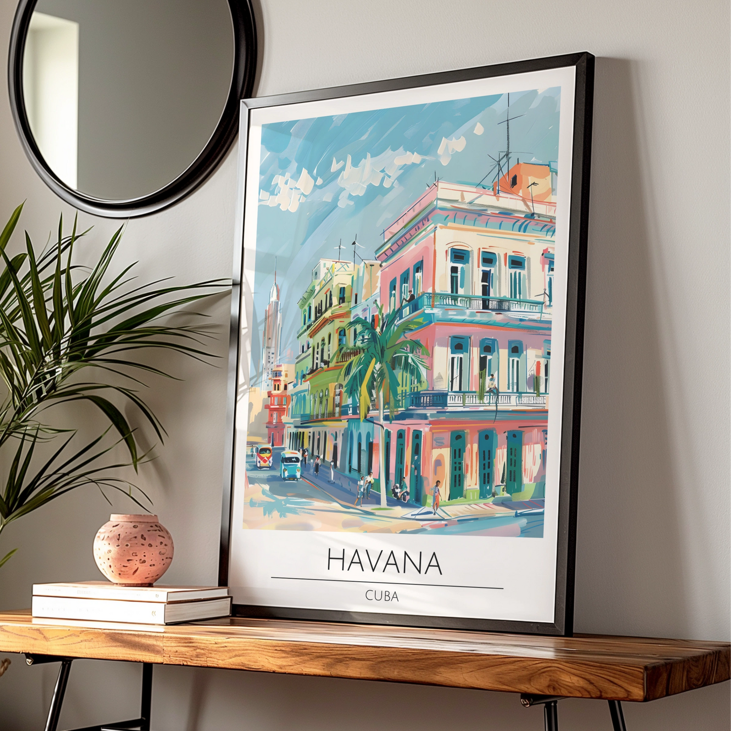 Vibrant Havana Cuba Poster, Colourful Art Print, Maximalist Urban Wall Decor, Travel Artwork