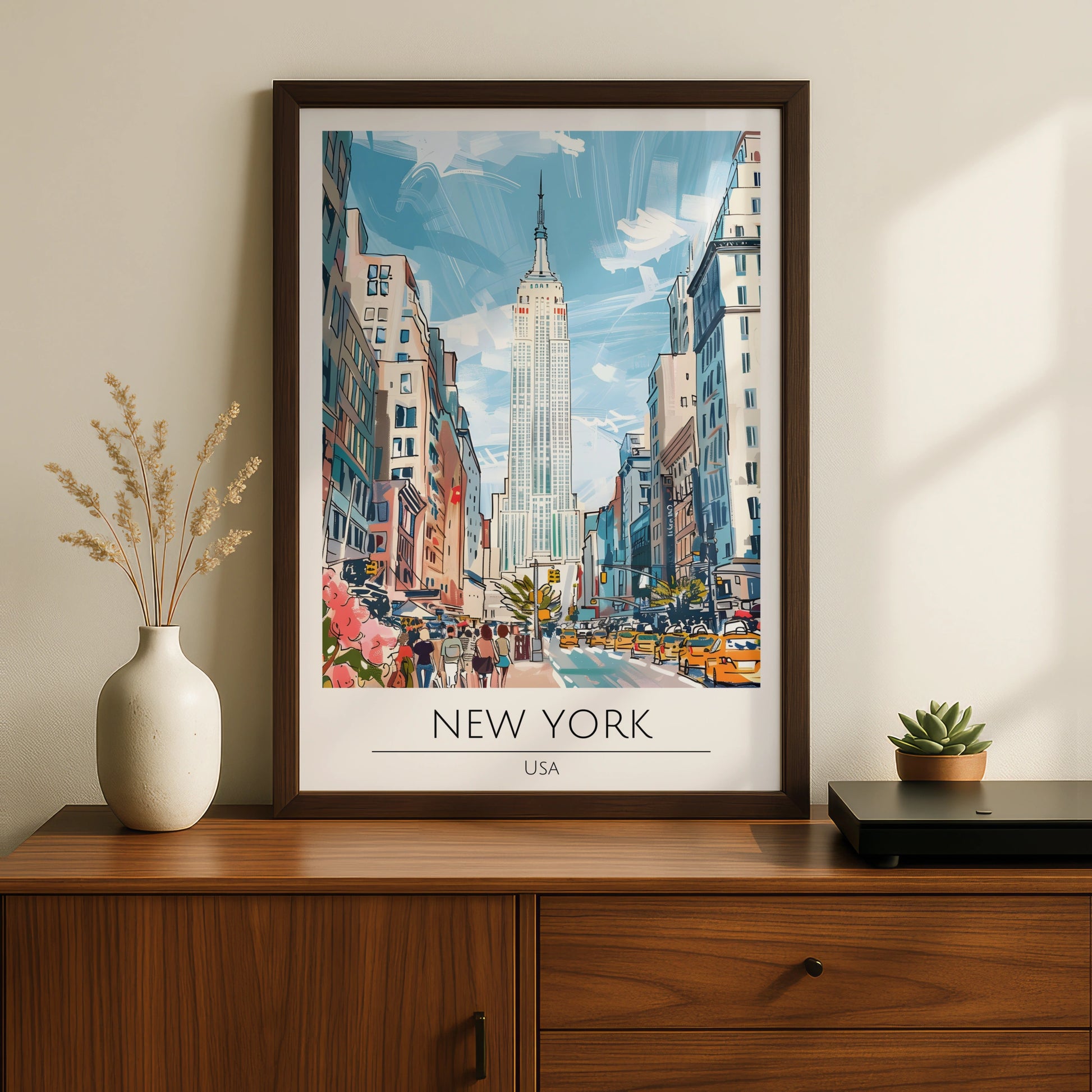 New York City Art Print, Empire State Building Poster, Urban Wall Art, NYC Skyline Decor, Colourful