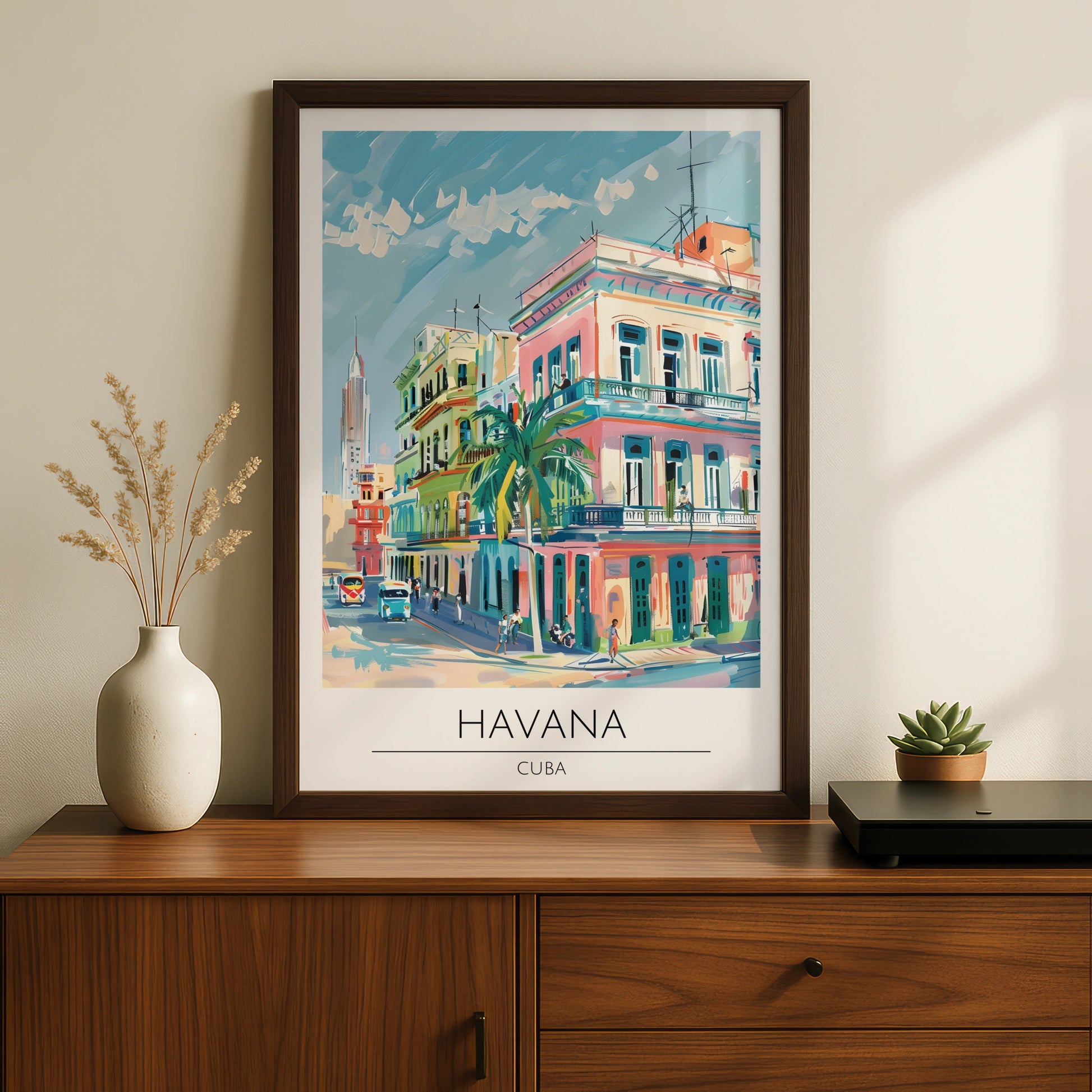 Vibrant Havana Cuba Poster, Colourful Art Print, Maximalist Urban Wall Decor, Travel Artwork