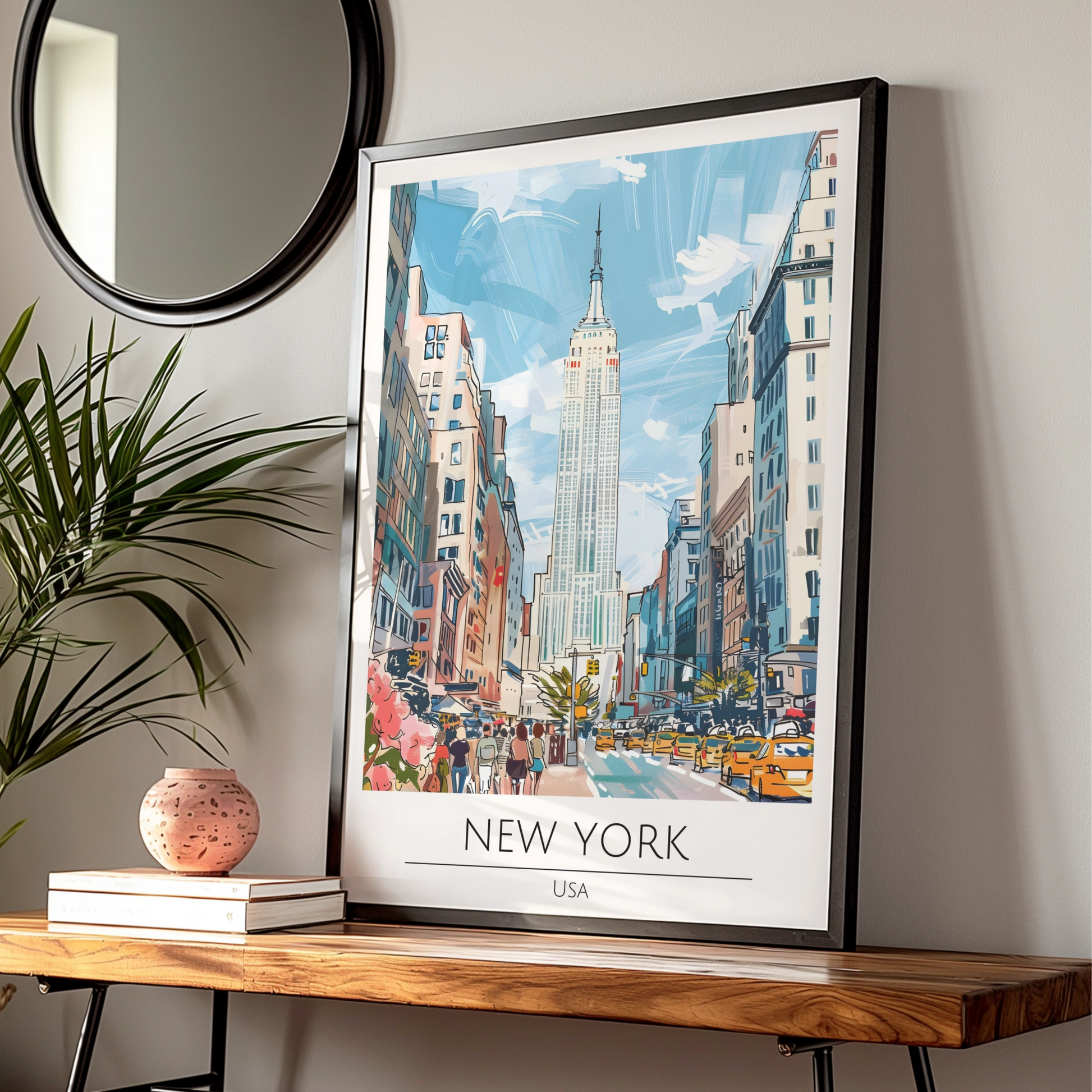 New York City Art Print, Empire State Building Poster, Urban Wall Art, NYC Skyline Decor, Colourful