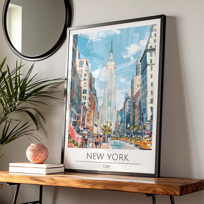 New York City Art Print, Empire State Building Poster, Urban Wall Art, NYC Skyline Decor, Colourful