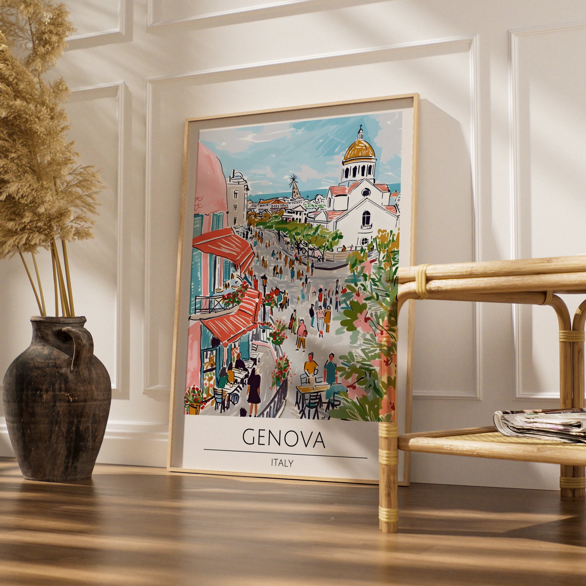 Genova Italy Art Print, Vibrant Cityscape Poster, Colourful European Wall Art, Travel Decor