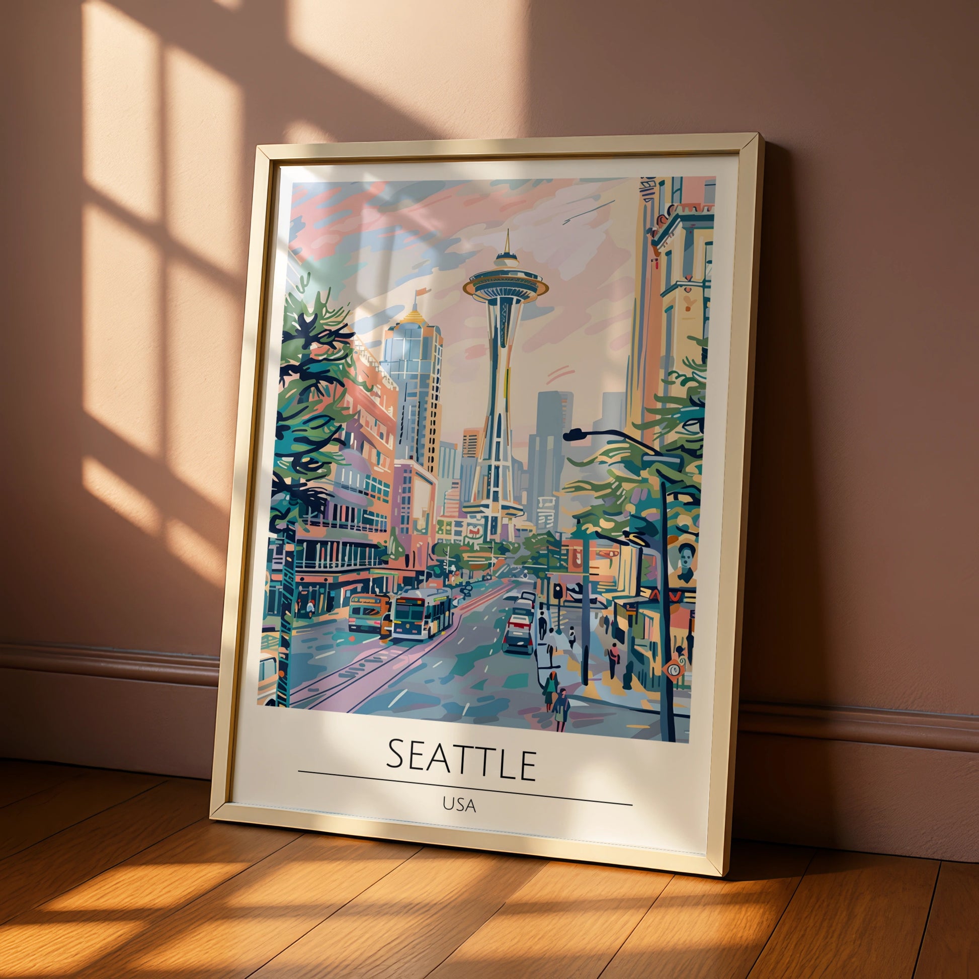 Seattle City View Poster, Colourful Artwork of Space Needle, Urban Wall Art, USA Decor, Modern Art